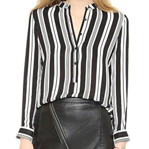BB Dakota Black White Striped Button Up Blouse